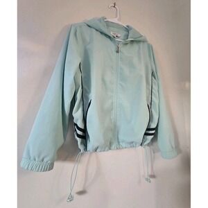 Coldwater Creek Aqua Blue Black Striped Windbreaker Jacket PM Sporty Athletic